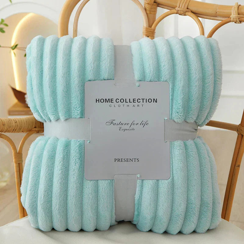 Plush Grey Striped Throw Blanket