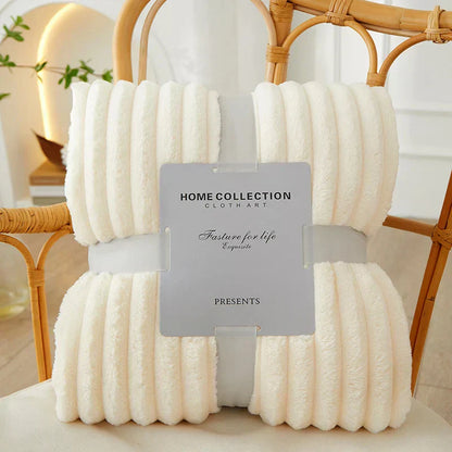 Plush Grey Striped Throw Blanket
