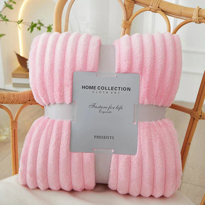 Plush Grey Striped Throw Blanket