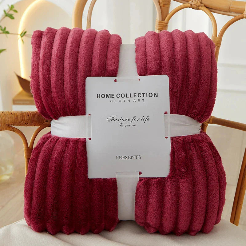 Plush Grey Striped Throw Blanket