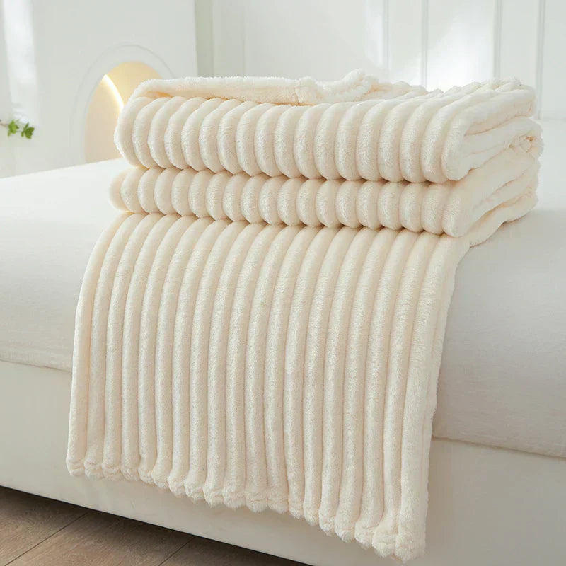 Plush Grey Striped Throw Blanket - VogeLuxe