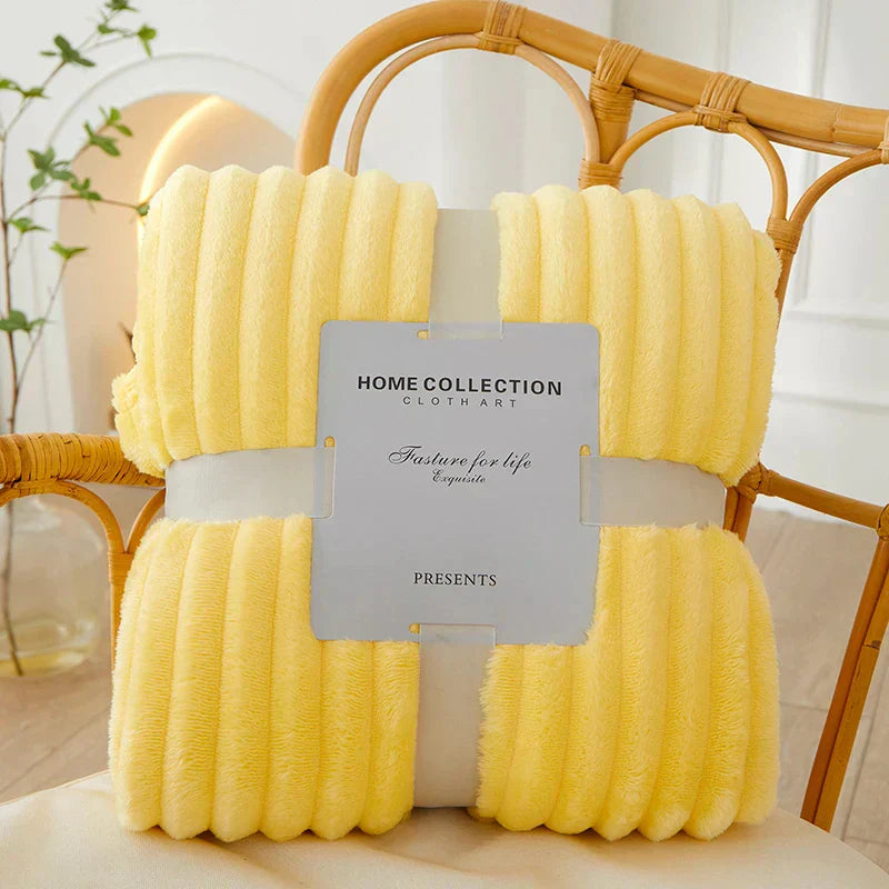 Plush Grey Striped Throw Blanket