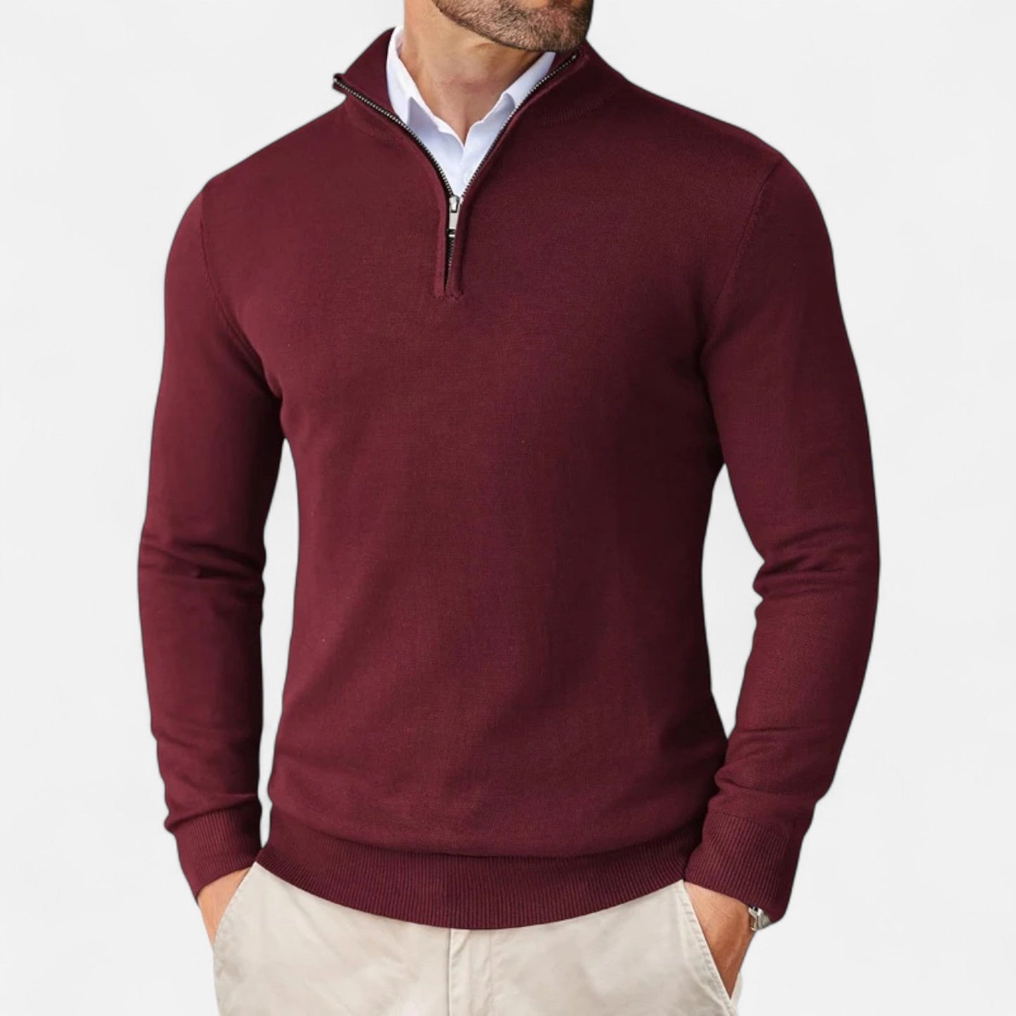Fitted Men's Quarter Zip Sweater