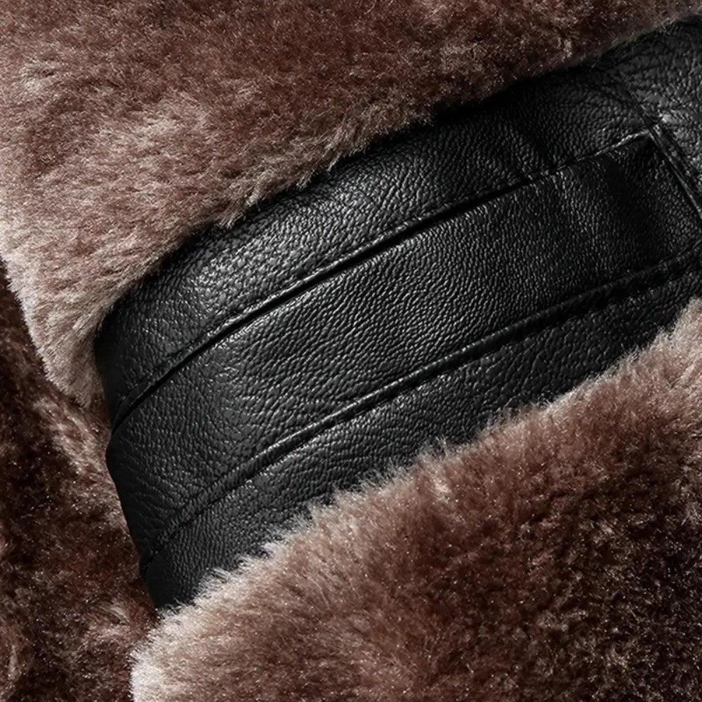 VogeLuxe | Men’s Leather Flight Style Shearling Collar Jacket