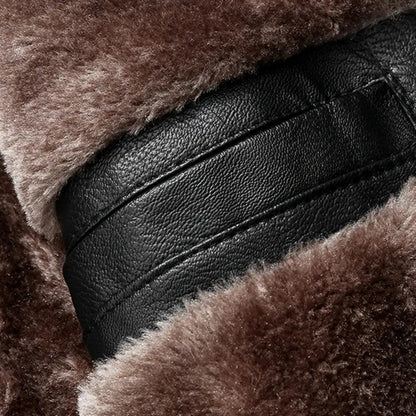 VogeLuxe | Men’s Leather Flight Style Shearling Collar Jacket