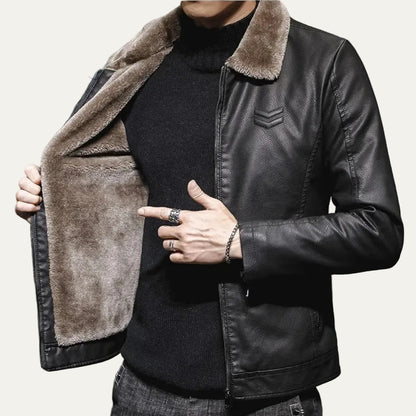 VogeLuxe | Men’s Leather Flight Style Shearling Collar Jacket