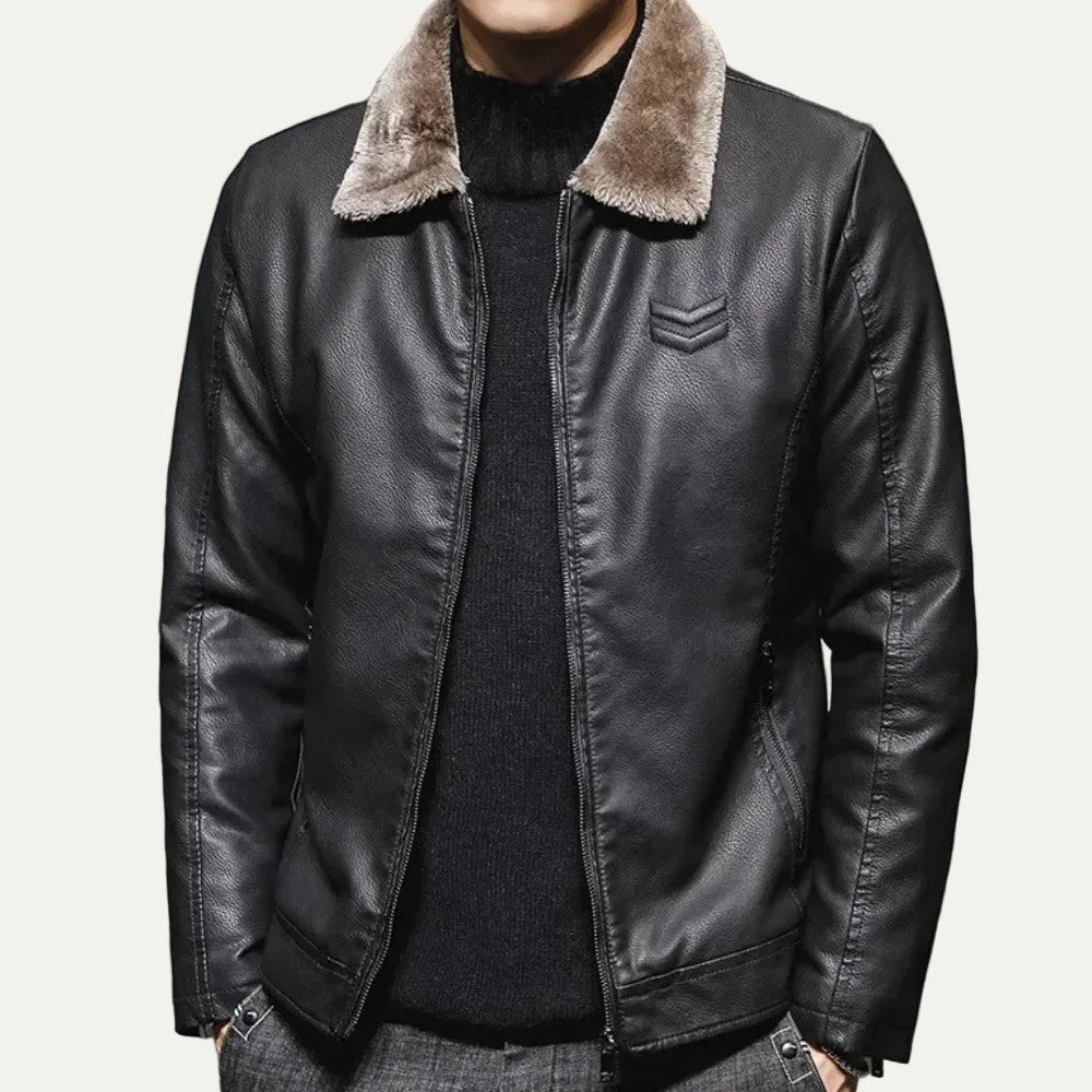 VogeLuxe | Men’s Leather Flight Style Shearling Collar Jacket