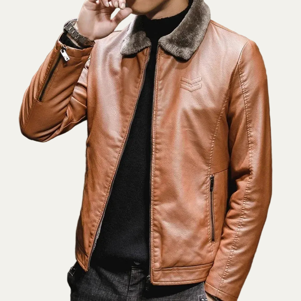 VogeLuxe | Men’s Leather Flight Style Shearling Collar Jacket