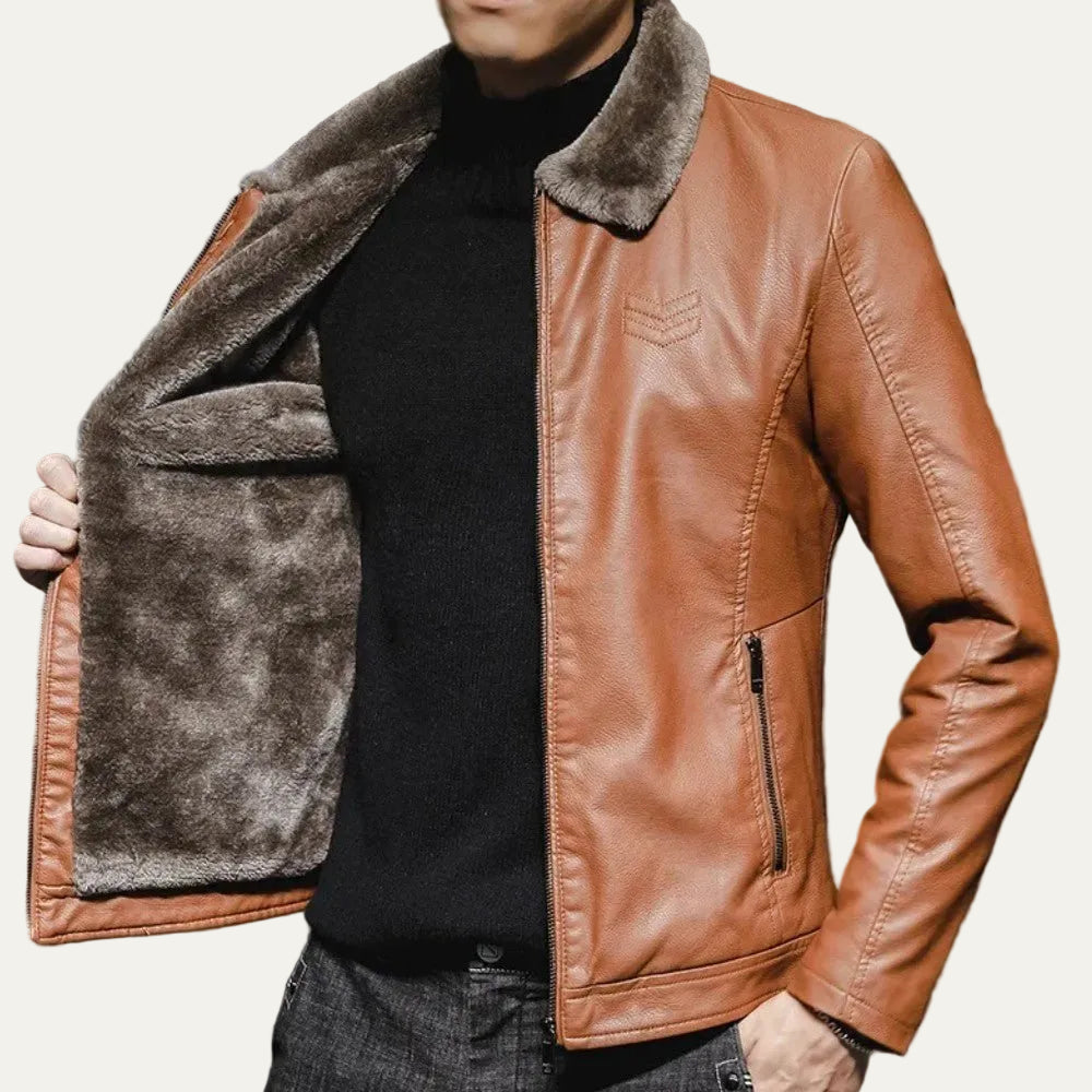 VogeLuxe | Men’s Leather Flight Style Shearling Collar Jacket