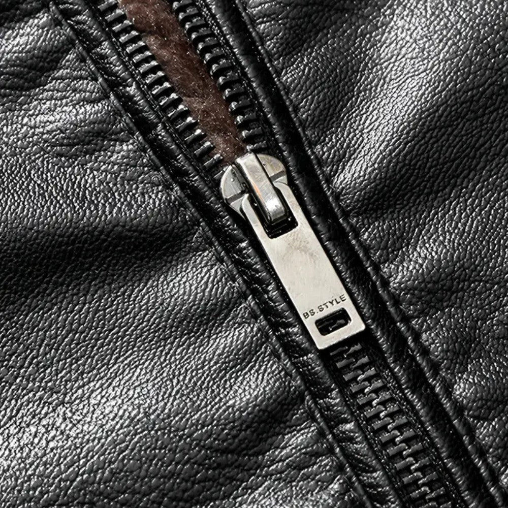 VogeLuxe | Men’s Leather Flight Style Shearling Collar Jacket
