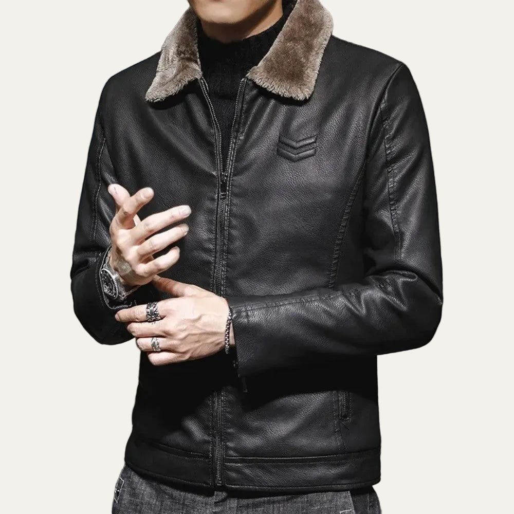 VogeLuxe | Men’s Leather Flight Style Shearling Collar Jacket