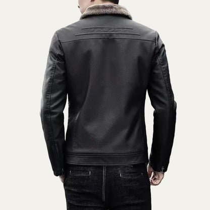 VogeLuxe | Men’s Leather Flight Style Shearling Collar Jacket