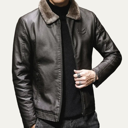 VogeLuxe | Men’s Leather Flight Style Shearling Collar Jacket