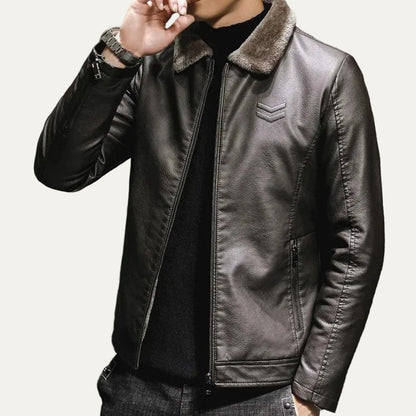 VogeLuxe | Men’s Leather Flight Style Shearling Collar Jacket
