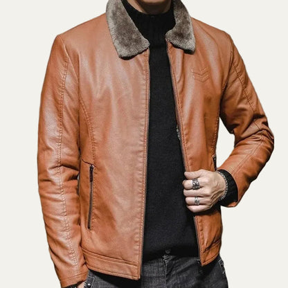 VogeLuxe | Men’s Leather Flight Style Shearling Collar Jacket