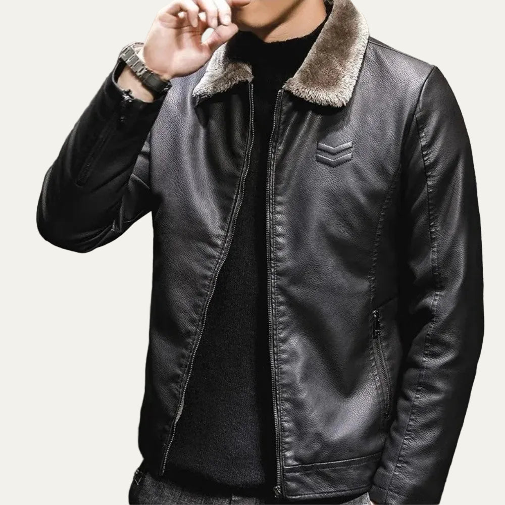VogeLuxe | Men’s Leather Flight Style Shearling Collar Jacket