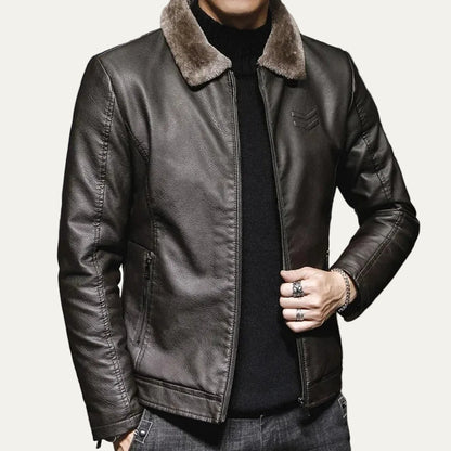 VogeLuxe | Men’s Leather Flight Style Shearling Collar Jacket