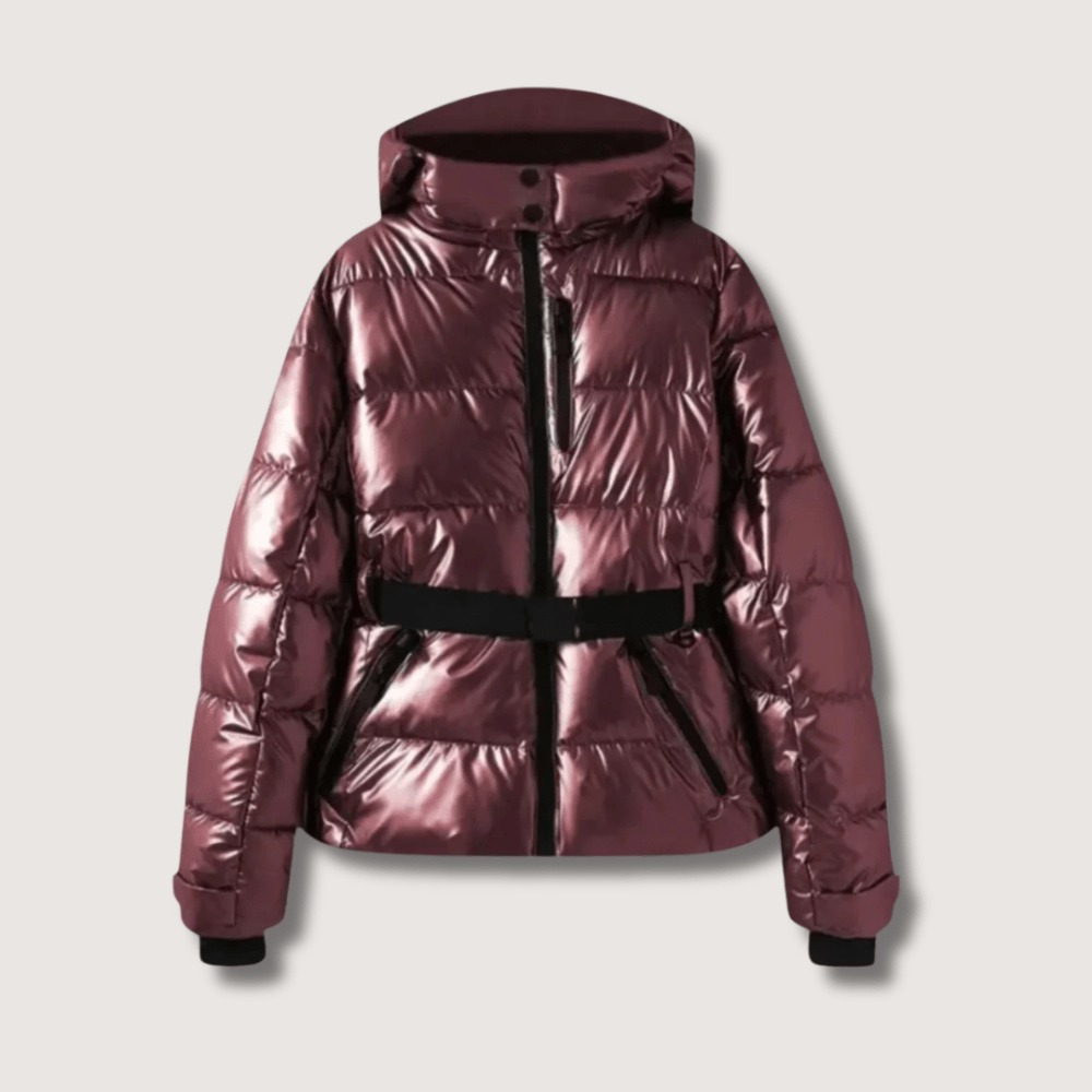 VogeLuxe | Women’s Metallic Belted Puffer Jacket With Hood