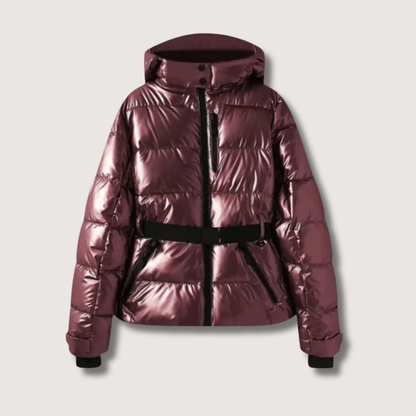 VogeLuxe | Women’s Metallic Belted Puffer Jacket With Hood
