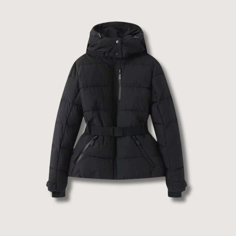 VogeLuxe | Women’s Metallic Belted Puffer Jacket With Hood