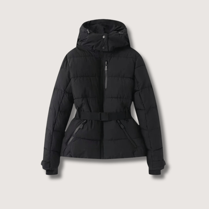 VogeLuxe | Women’s Metallic Belted Puffer Jacket With Hood