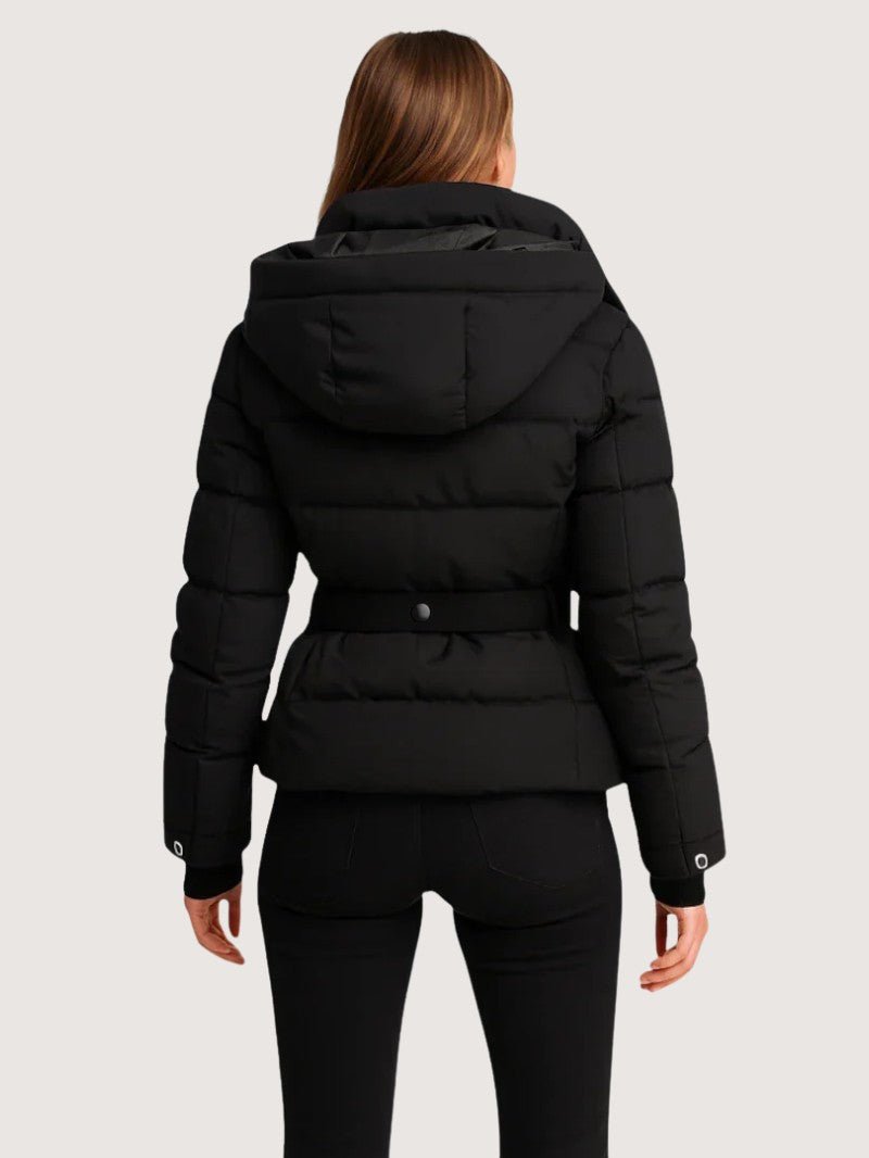 VogeLuxe | Women’s Belted Quilted Puffer Jacket With Detachable Hood