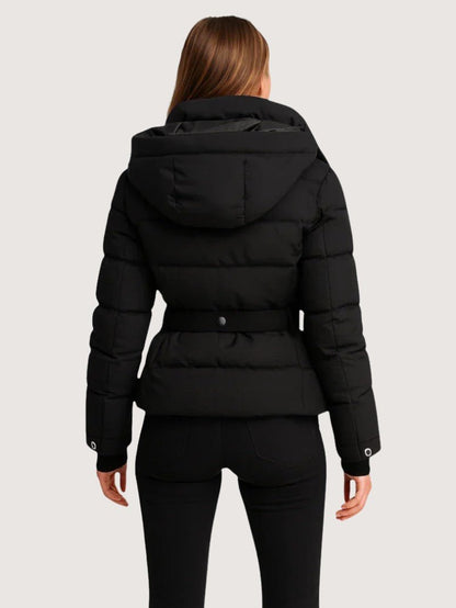VogeLuxe | Women’s Belted Quilted Puffer Jacket With Detachable Hood