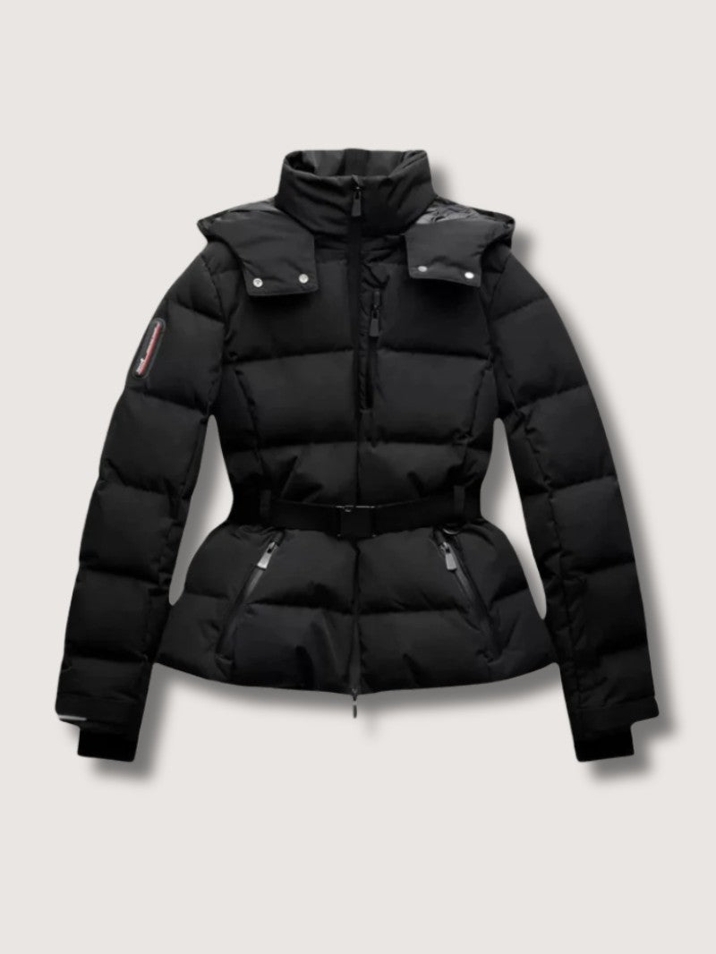 VogeLuxe | Women’s Belted Quilted Puffer Jacket With Detachable Hood
