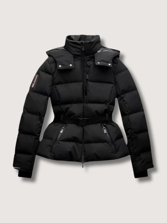 VogeLuxe | Women’s Belted Quilted Puffer Jacket With Detachable Hood