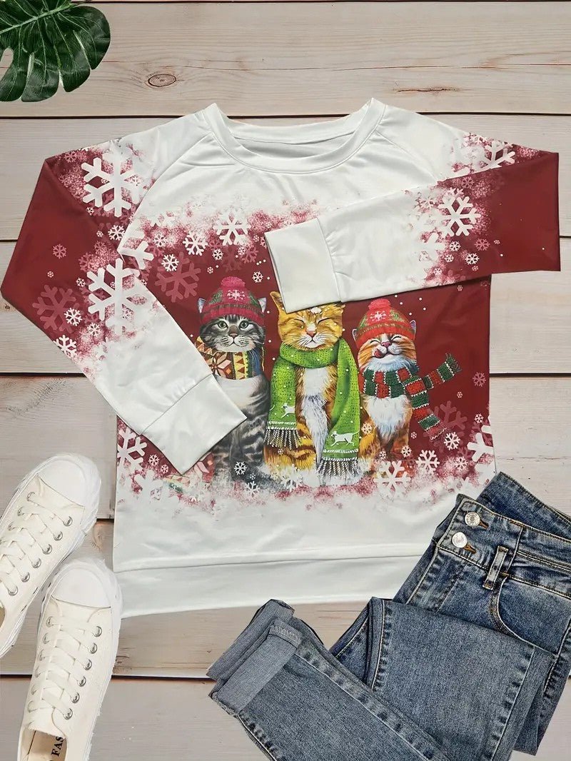 VogeLuxe | Women’s Holiday Cat Graphic Crewneck Sweatshirt