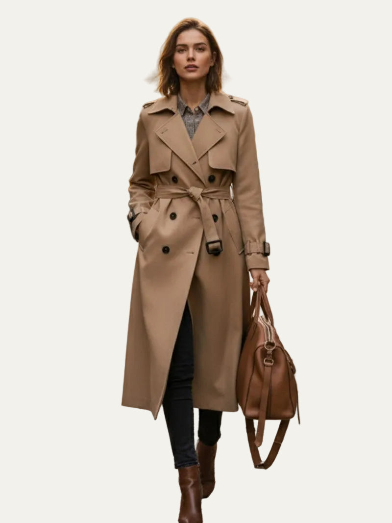 VogeLuxe | Women’s Belted Double Breasted Longline Trench Coat