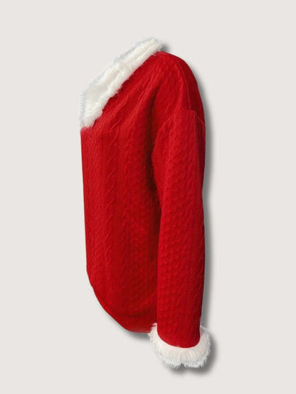 VogeLuxe | Women’s Cable Knit Faux Fur V Neck Sweater