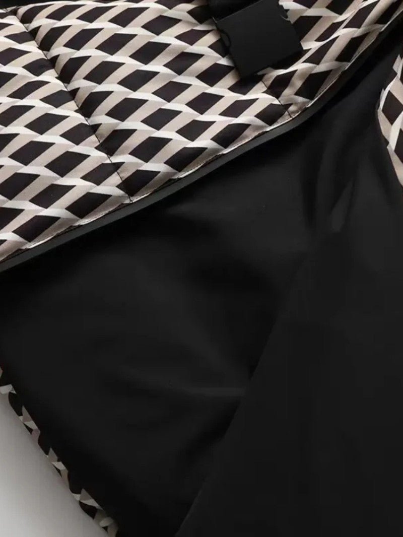 VogeLuxe | Women’s Geometric Belted Puffer Jacket With Hood