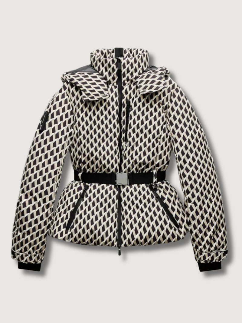 VogeLuxe | Women’s Geometric Belted Puffer Jacket With Hood
