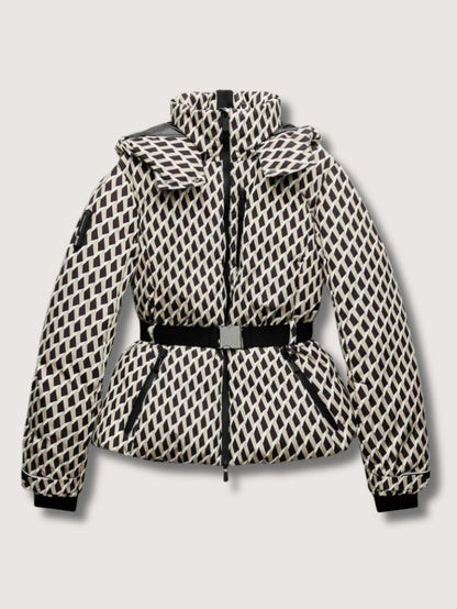 VogeLuxe | Women’s Geometric Belted Puffer Jacket With Hood