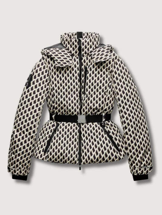 VogeLuxe | Women’s Geometric Belted Puffer Jacket With Hood