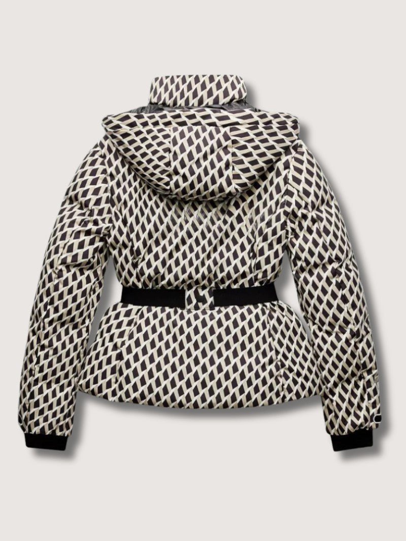 VogeLuxe | Women’s Geometric Belted Puffer Jacket With Hood