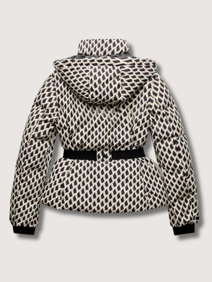 VogeLuxe | Women’s Geometric Belted Puffer Jacket With Hood