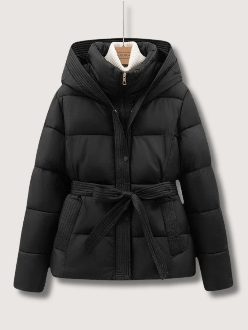 VogeLuxe | Women’s Belted Quilted Puffer Jacket with Hood
