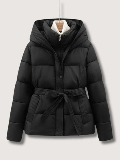 VogeLuxe | Women’s Belted Quilted Puffer Jacket with Hood