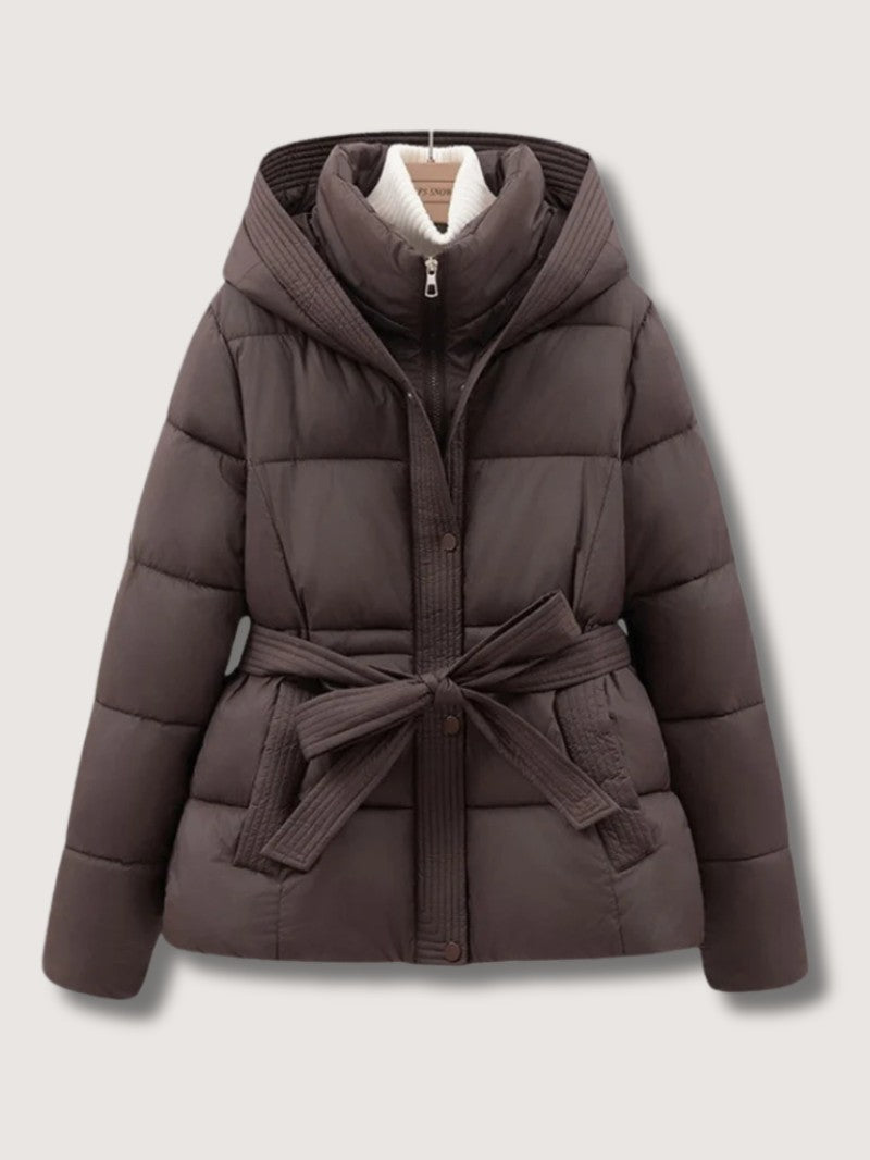 VogeLuxe | Women’s Belted Quilted Puffer Jacket with Hood