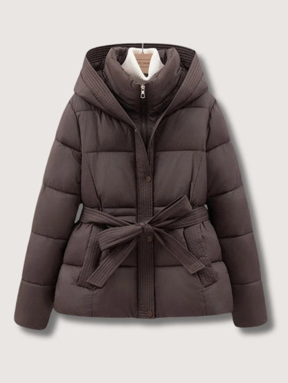 VogeLuxe | Women’s Belted Quilted Puffer Jacket with Hood