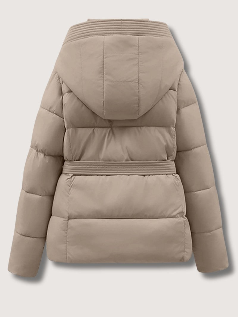 VogeLuxe | Women’s Belted Quilted Puffer Jacket with Hood