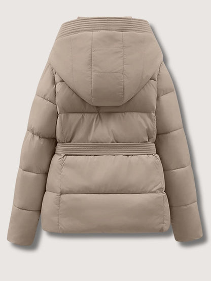 VogeLuxe | Women’s Belted Quilted Puffer Jacket with Hood