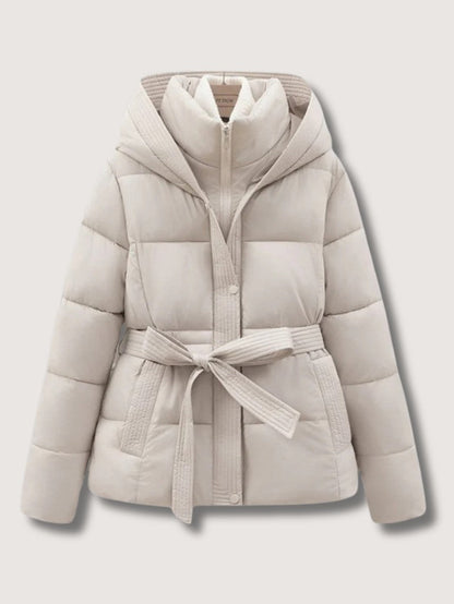 VogeLuxe | Women’s Belted Quilted Puffer Jacket with Hood