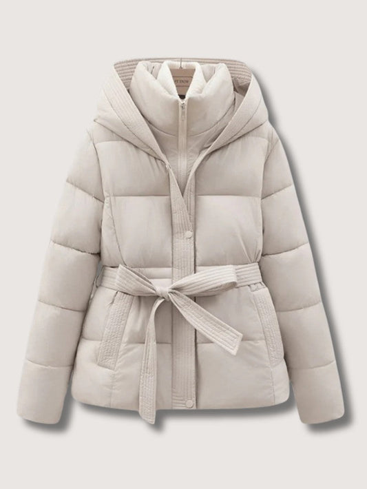 VogeLuxe | Women’s Belted Quilted Puffer Jacket with Hood
