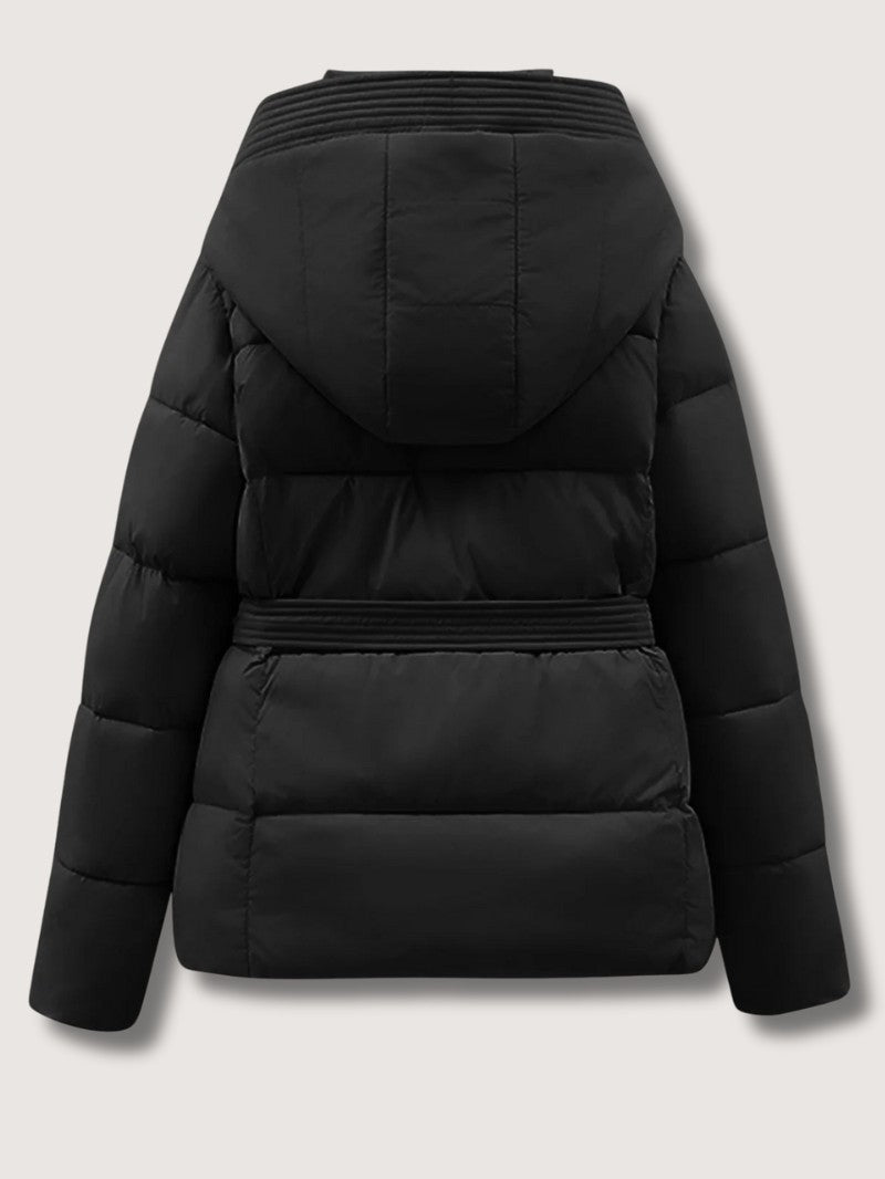 VogeLuxe | Women’s Belted Quilted Puffer Jacket with Hood