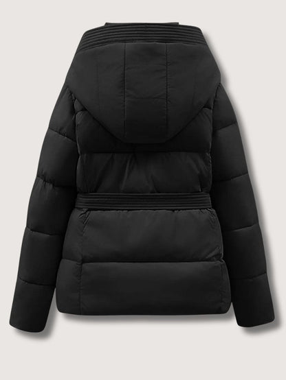 VogeLuxe | Women’s Belted Quilted Puffer Jacket with Hood