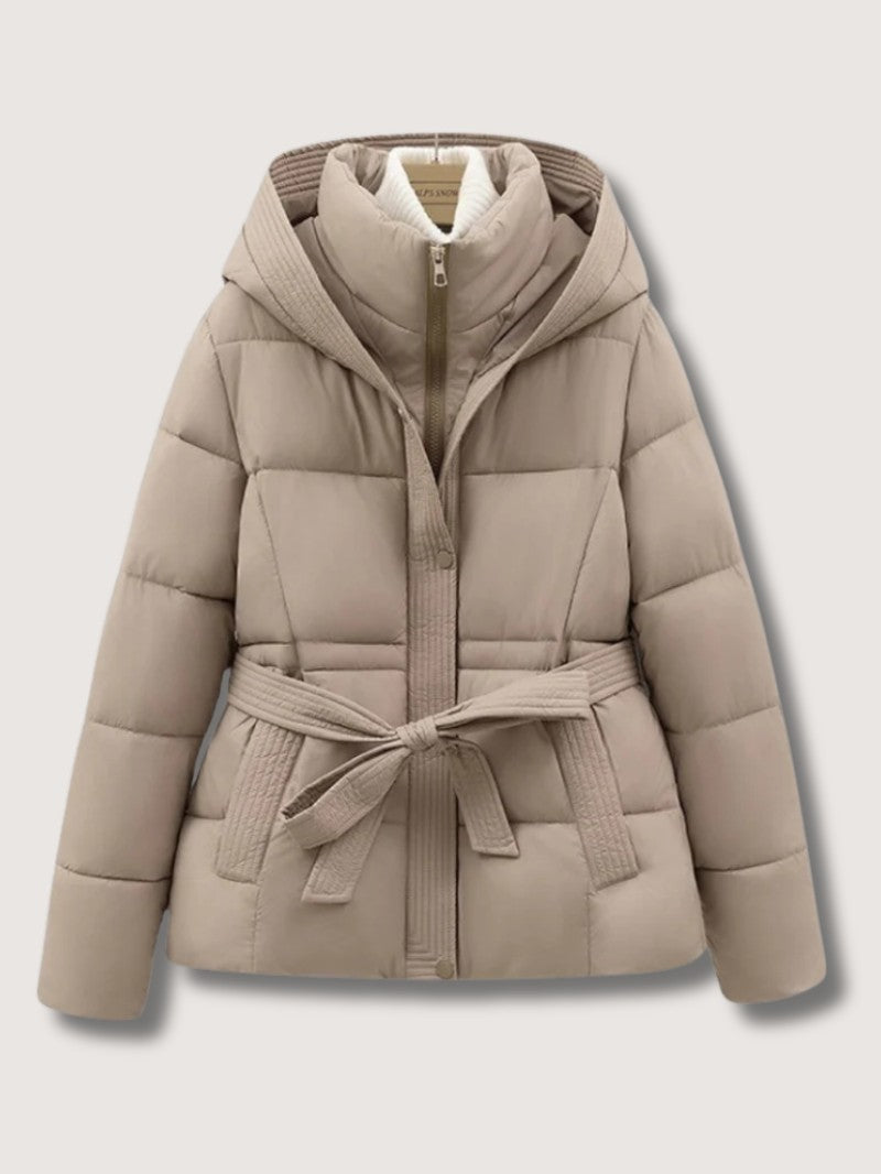 VogeLuxe | Women’s Belted Quilted Puffer Jacket with Hood