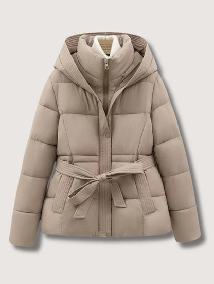 VogeLuxe | Women’s Belted Quilted Puffer Jacket with Hood